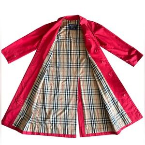 Vintage Burberry Red Trench Coat with Nova Check lining